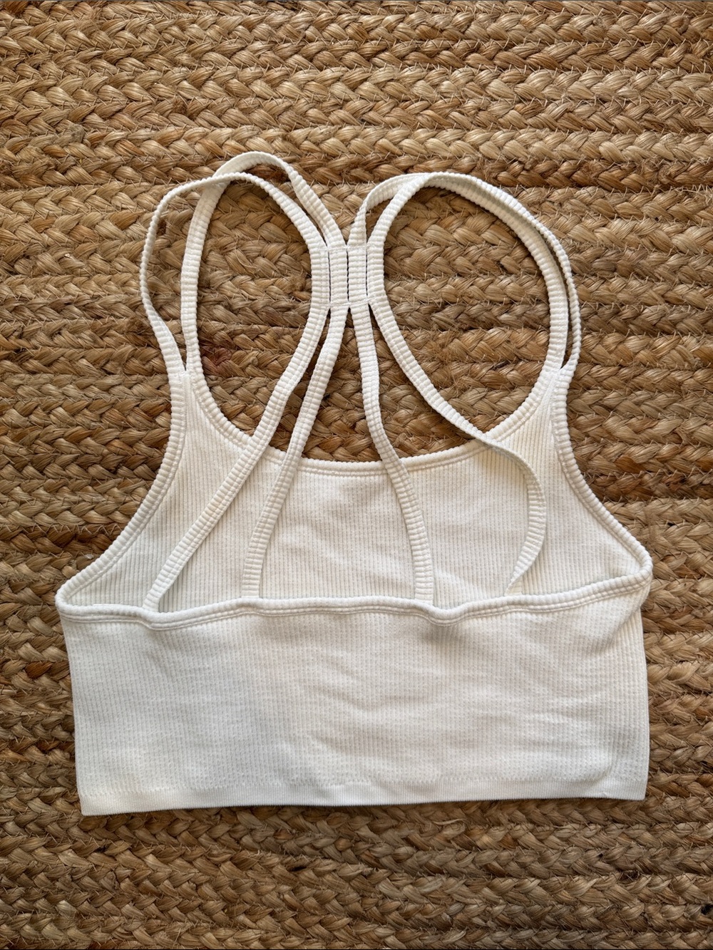 Seamless Ribbed Strappy Crop Top/Sports Bra - White